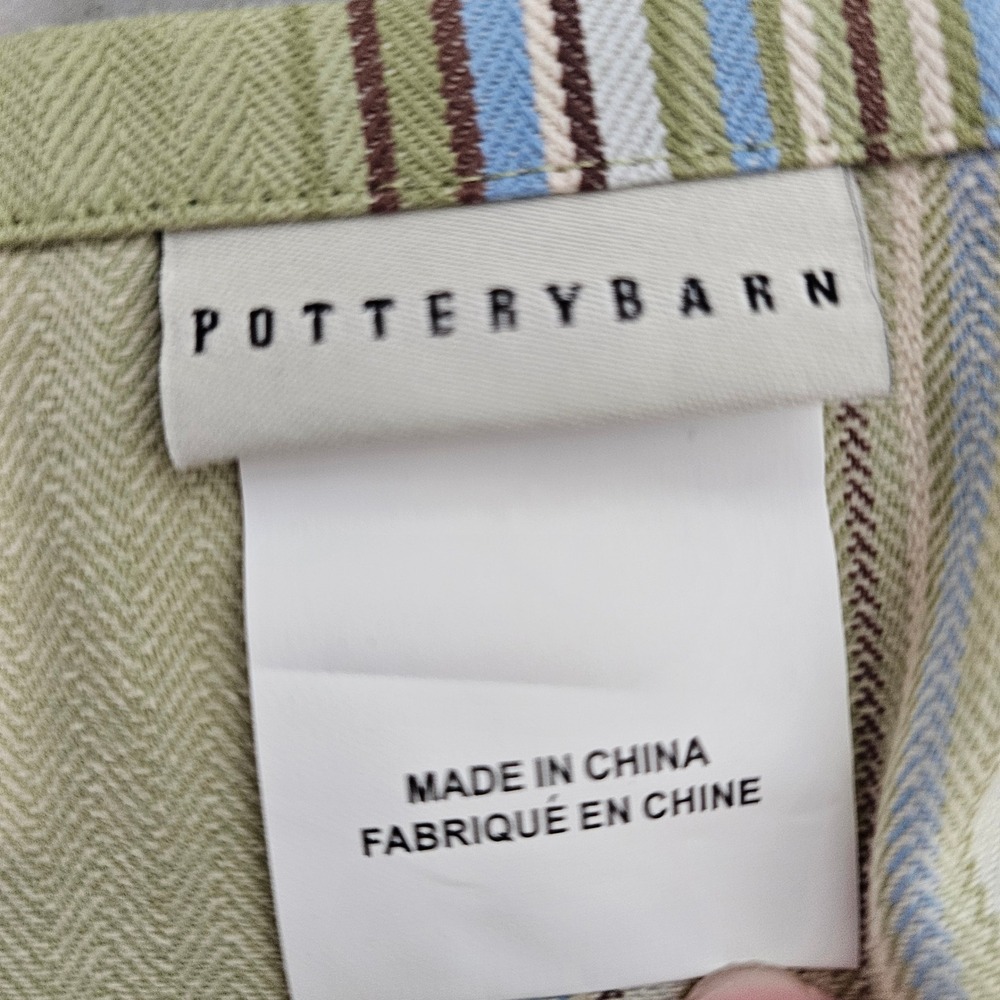VTG Pottery Barn Cafe Curtains Valance Green Striped Cotton Ties Cottagecore - Picture 2 of 9